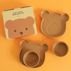 Brown Cozy Bear Bowl & Plate Set