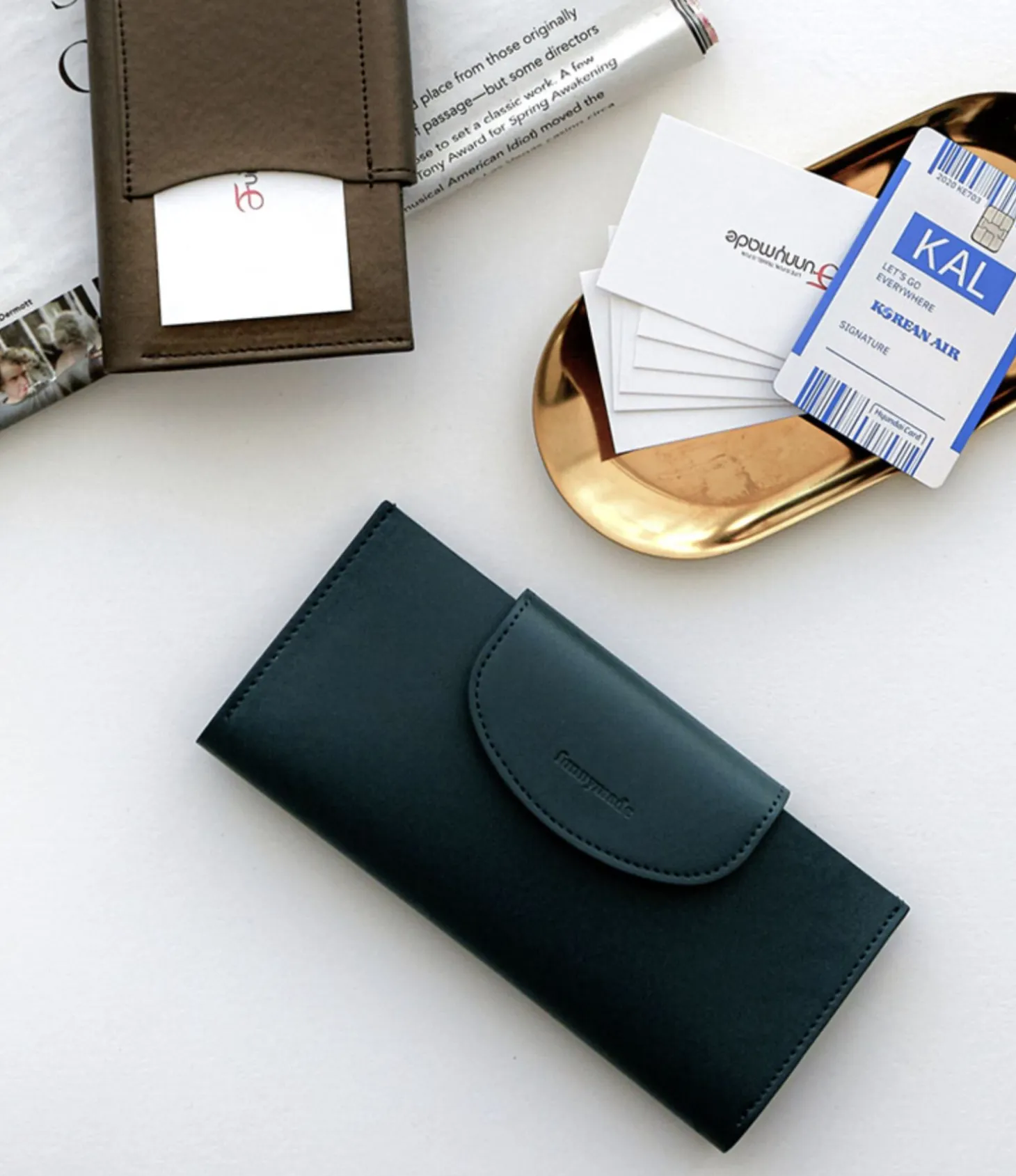 Button Vegan Leather Double Bill Pocket