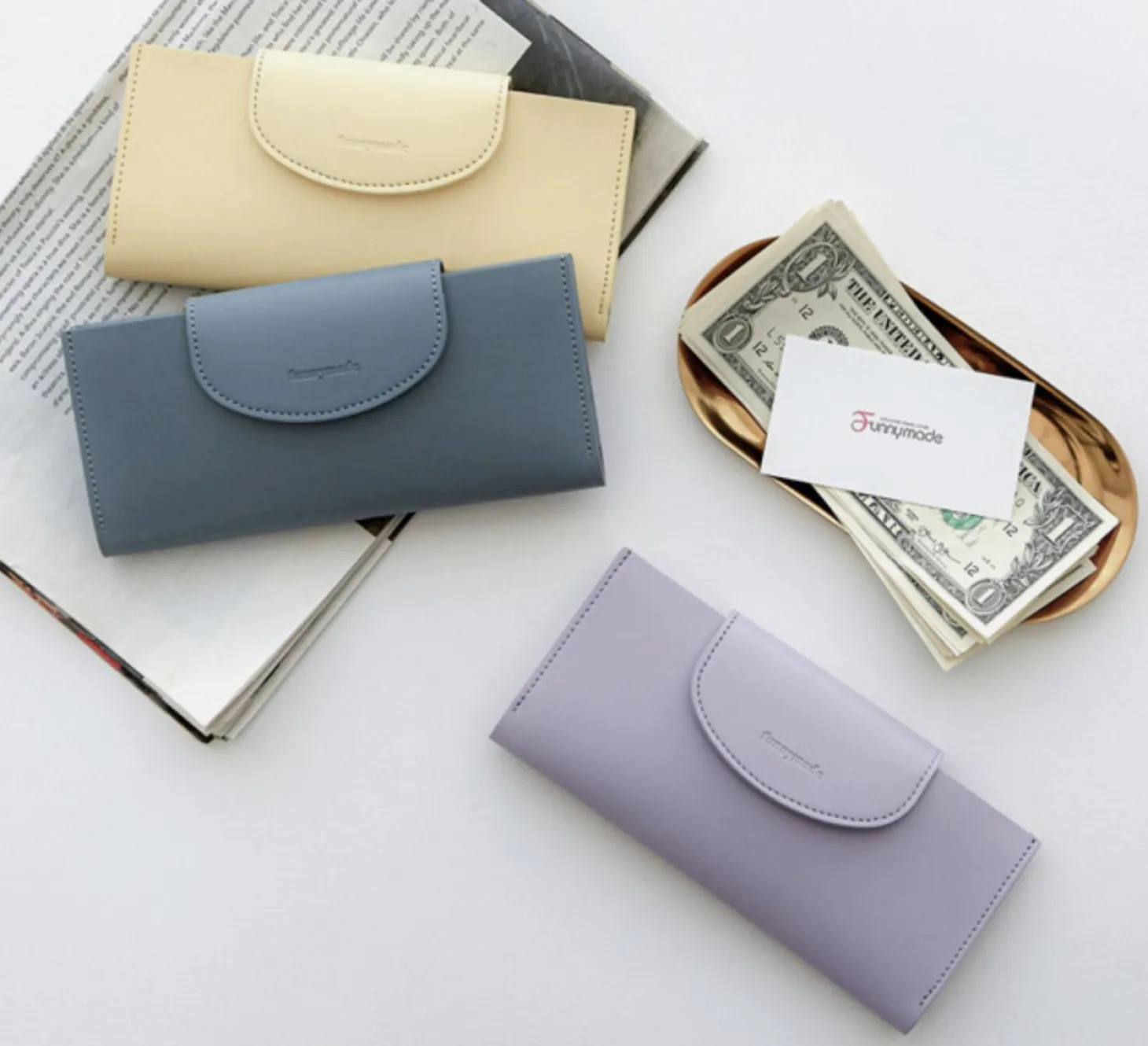 Button Vegan Leather Double Bill Pocket