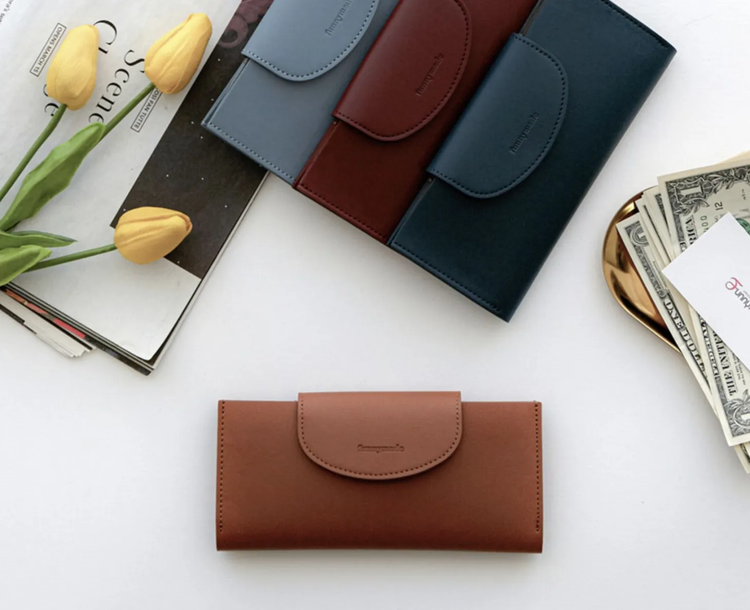 Button Vegan Leather Double Bill Pocket