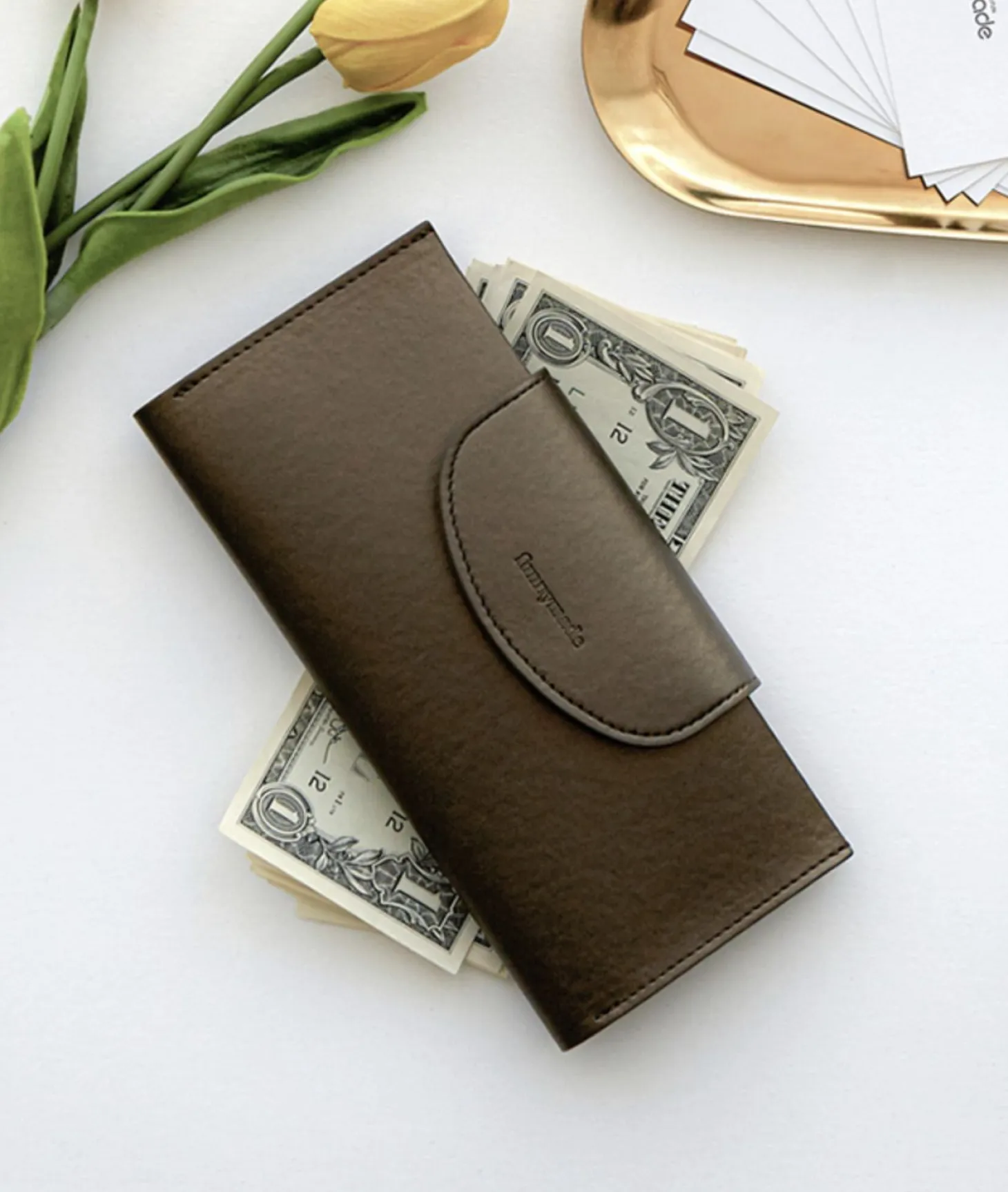 Button Vegan Leather Double Bill Pocket