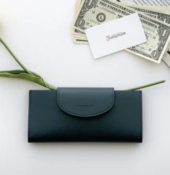Button Vegan Leather Double Bill Pocket