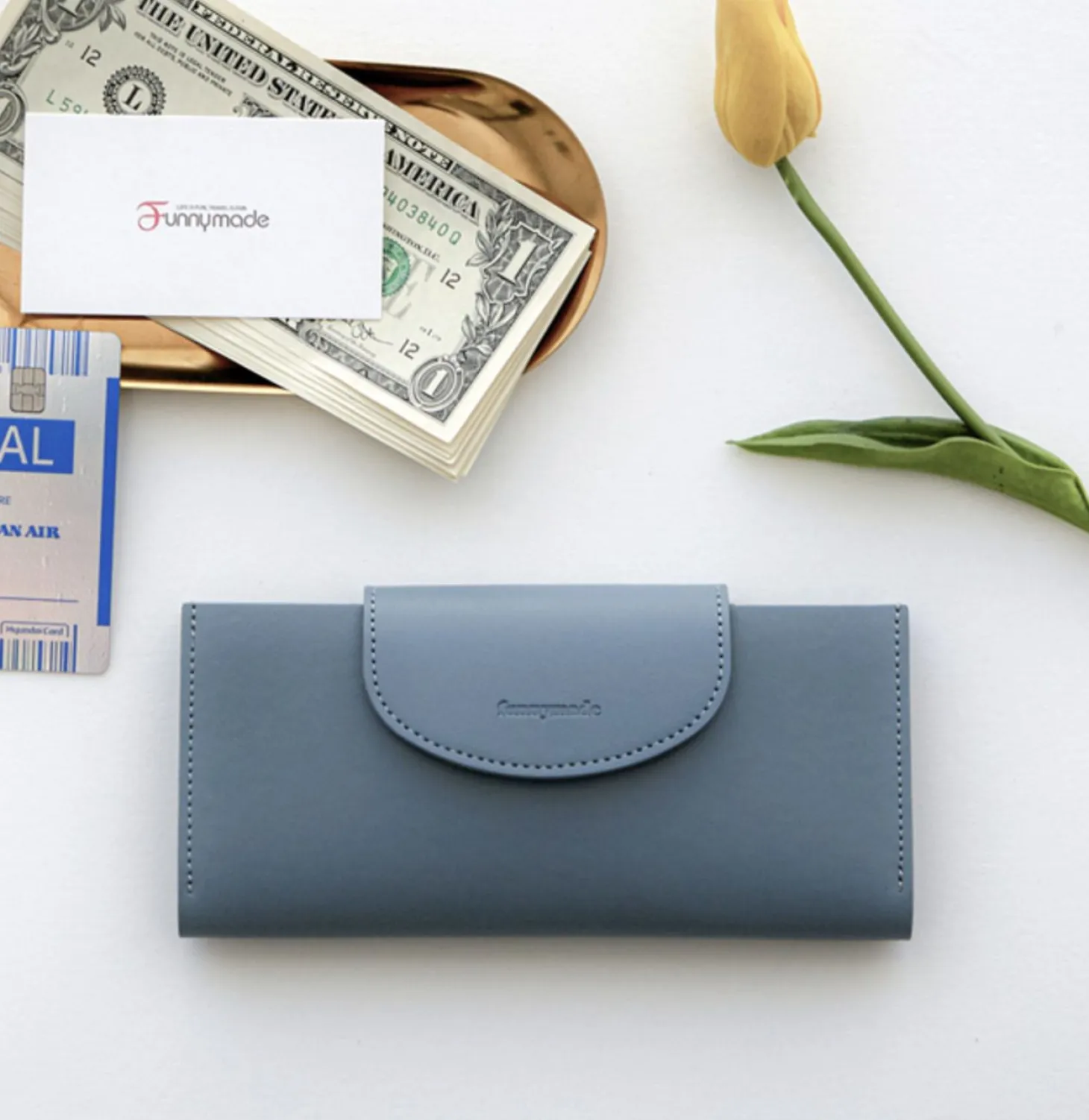 Button Vegan Leather Double Bill Pocket