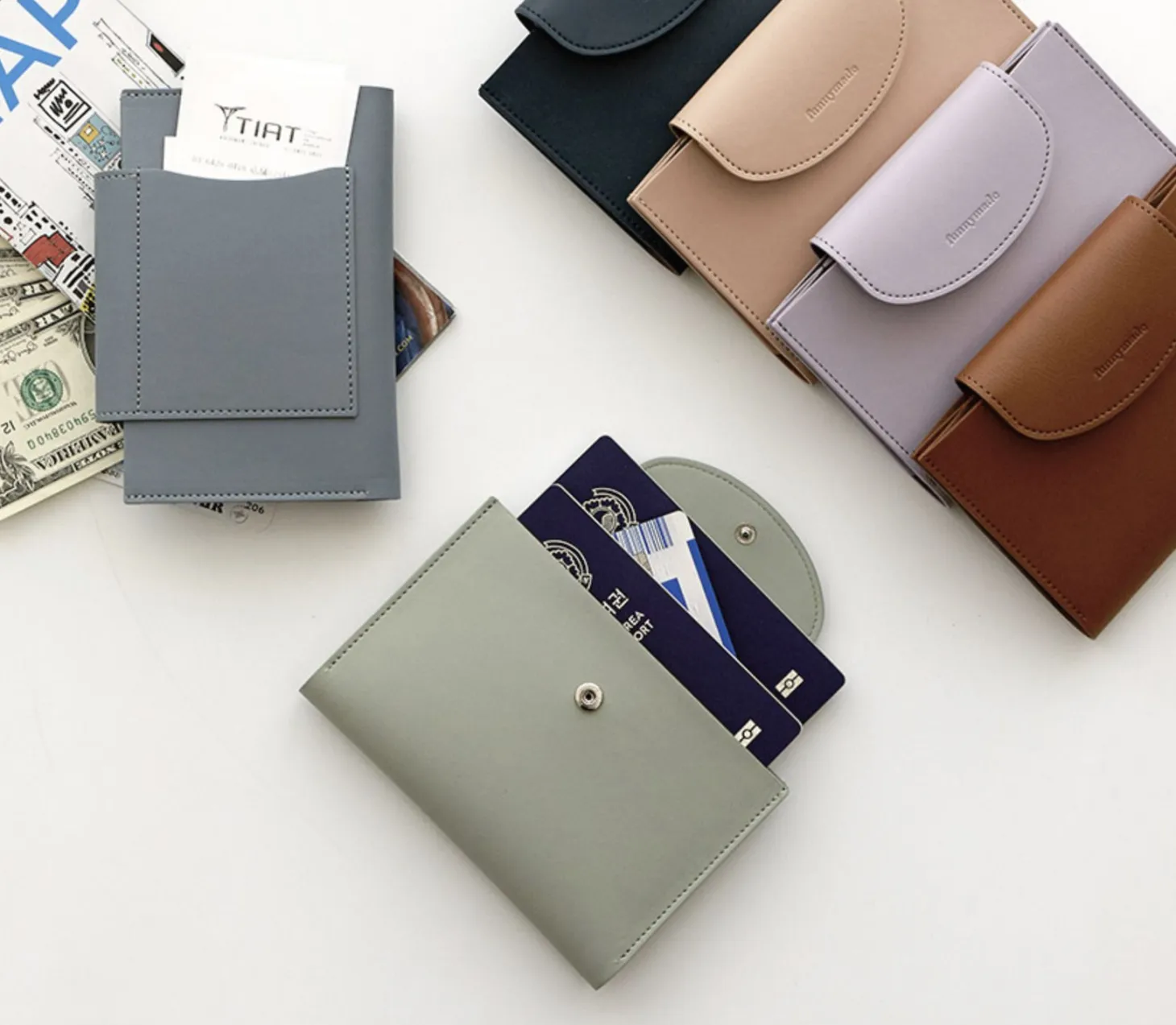 Button Vegan Leather Passport Wallet