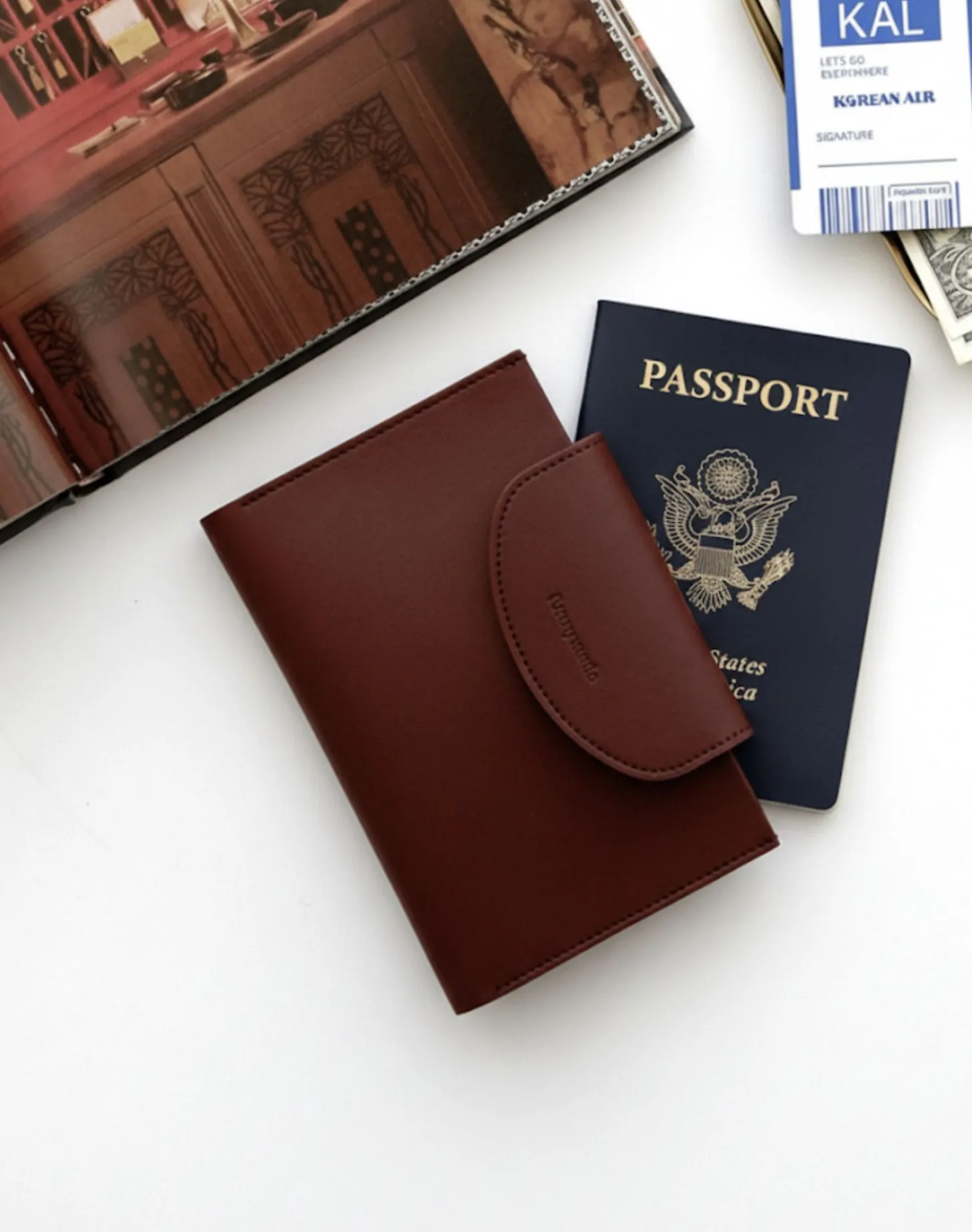 Button Vegan Leather Passport Wallet
