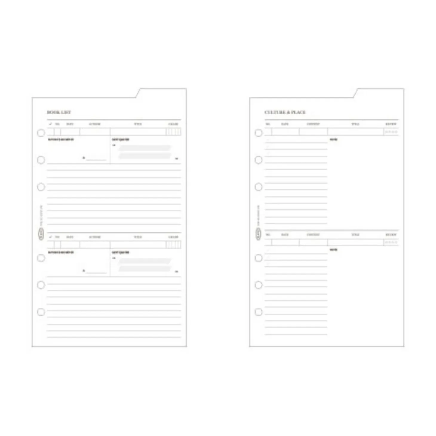 Double-sided Classy 6 Ring A6 Index Planner Refill v1