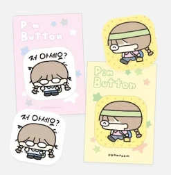 Hodu Girl Square Button Pin