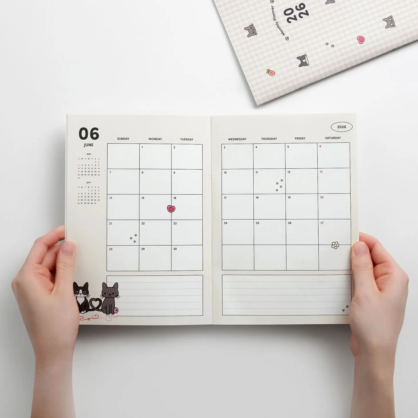 2026 Lana & Tuxedo Cat Monthly Planner