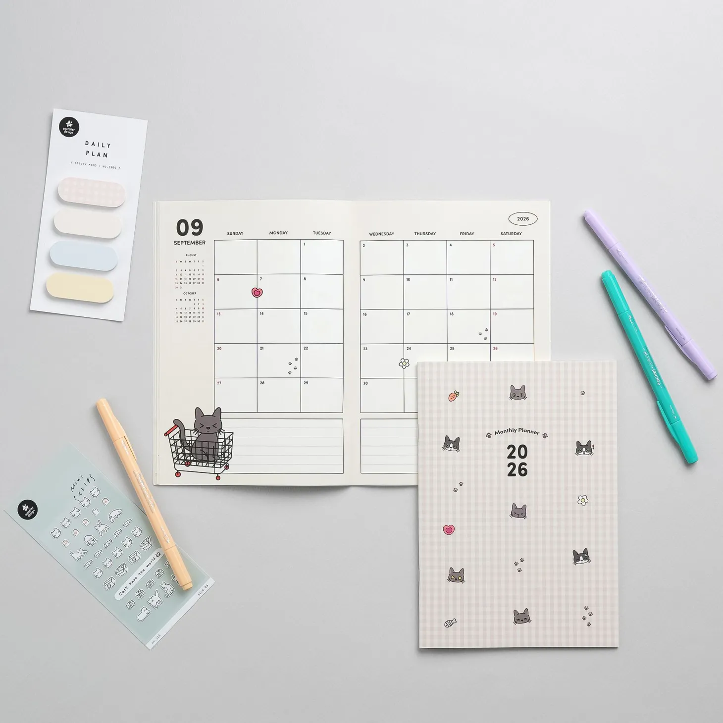 2026 Lana & Tuxedo Cat Monthly Planner