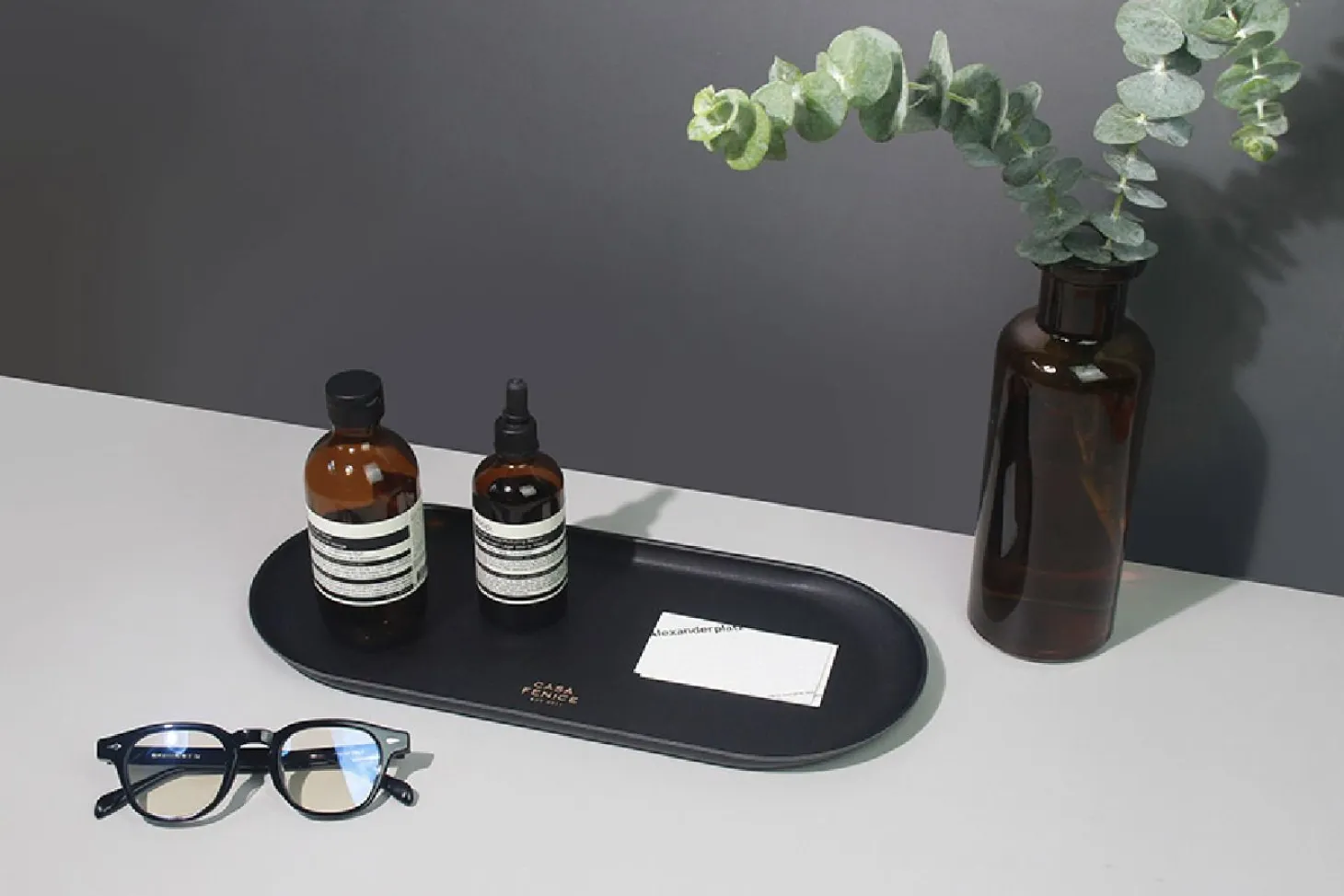 Large Vegan Leather Round Tray