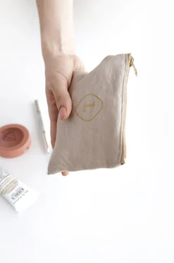 Mini Linen Gold Zipper Pouch