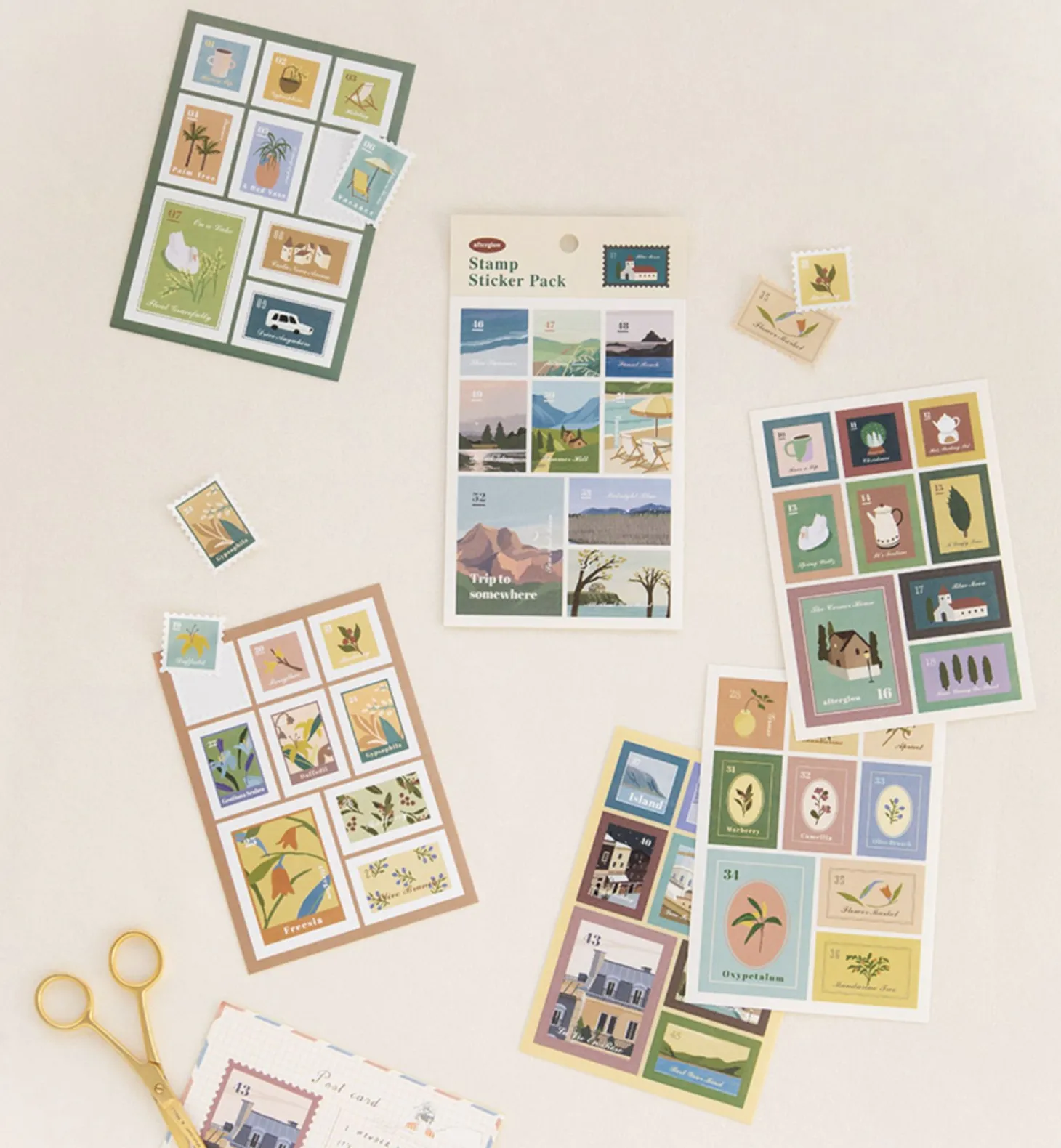 6pcs Afterglow Stamp Sticker Set