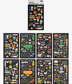 8pcs Drawing Illustration Removable Sticker Set