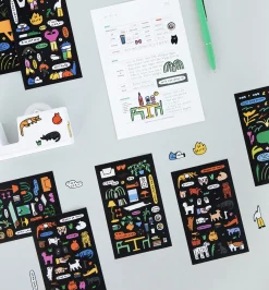 8pcs Drawing Illustration Removable Sticker Set
