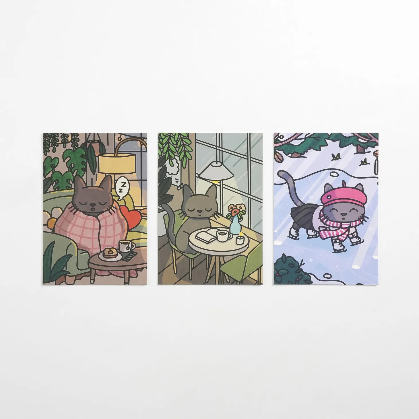 12pcs Lana & Tuxedo Cat Postcard Set