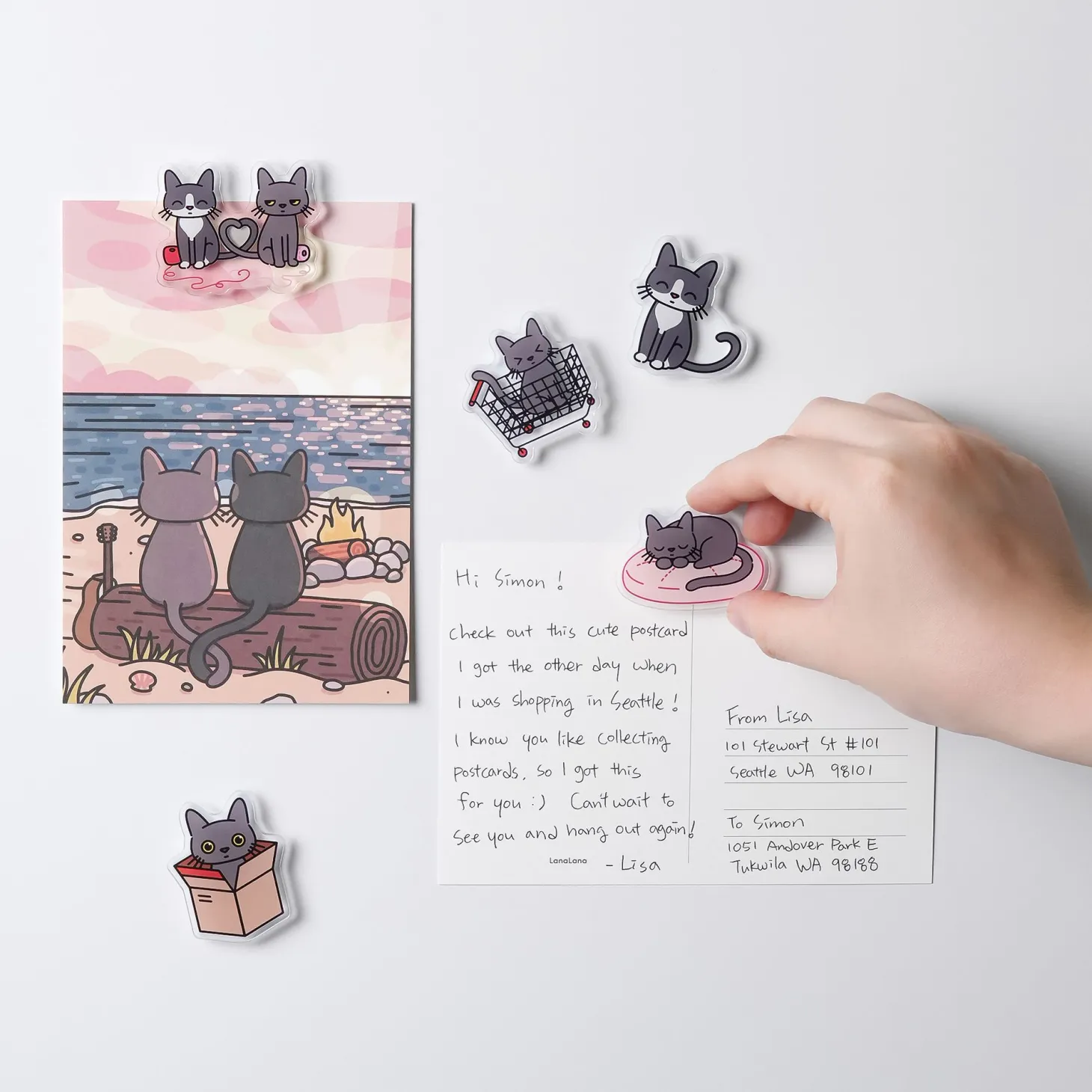 12pcs Lana & Tuxedo Cat Postcard Set