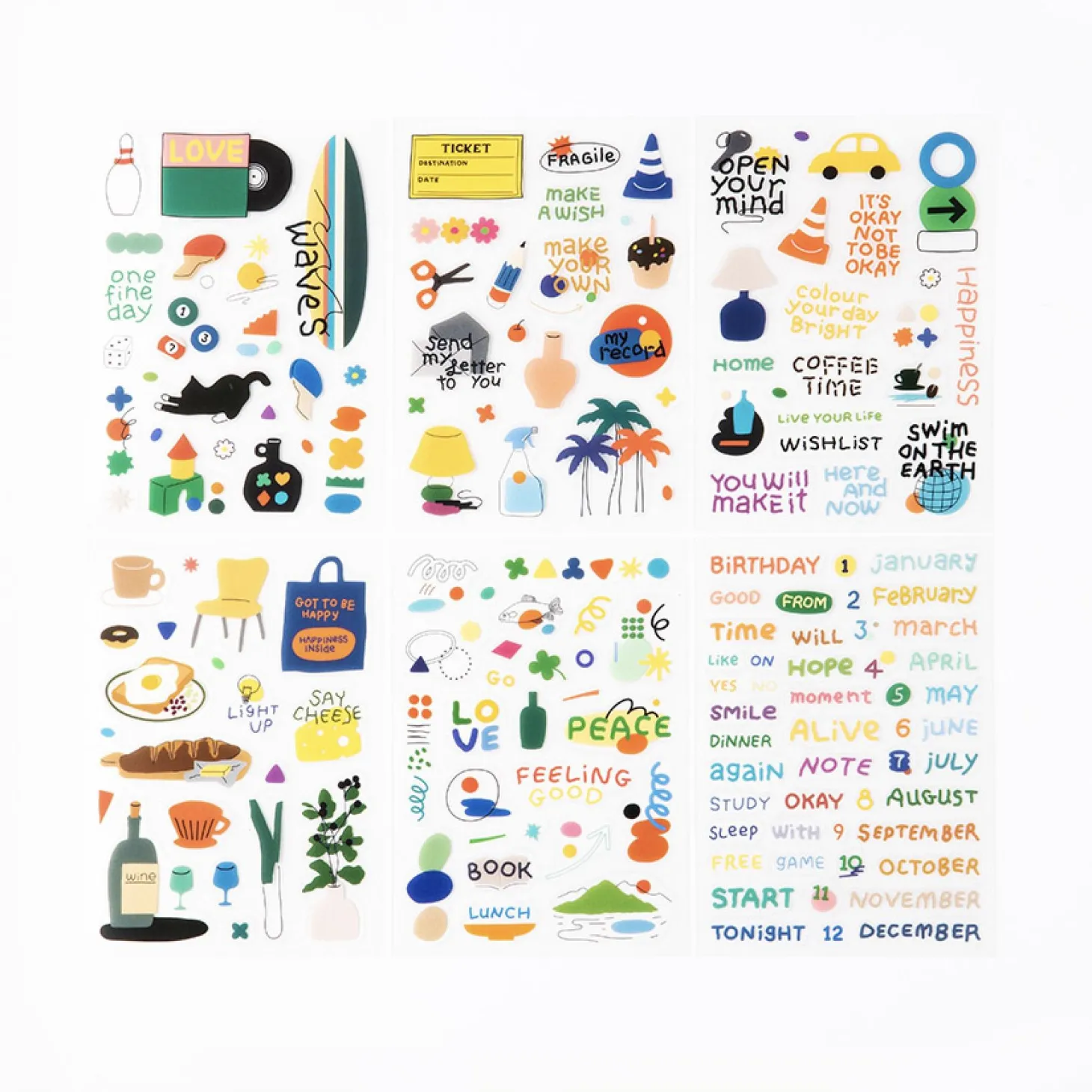 6pcs Life & Pieces Clear Sticker Set
