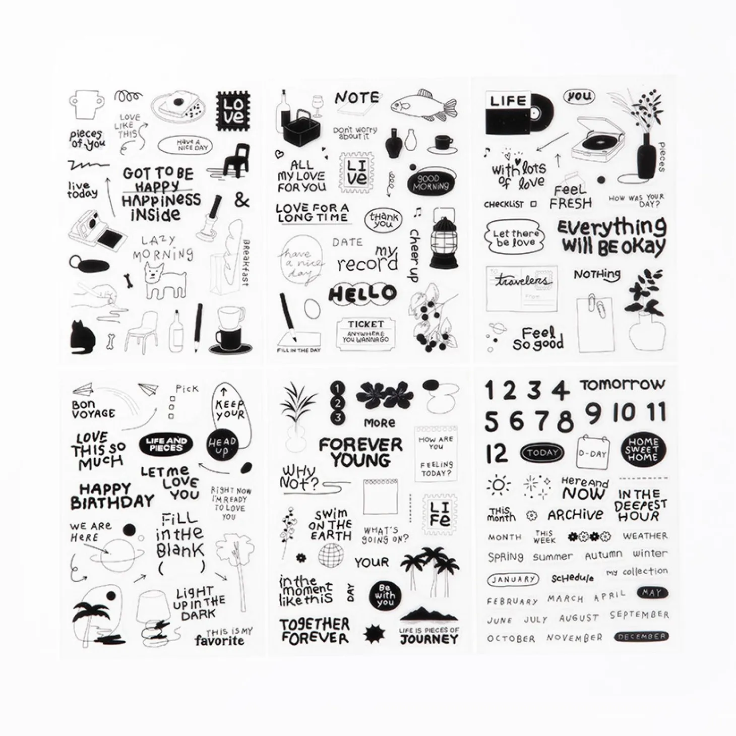 6pcs Life & Pieces Clear Sticker Set