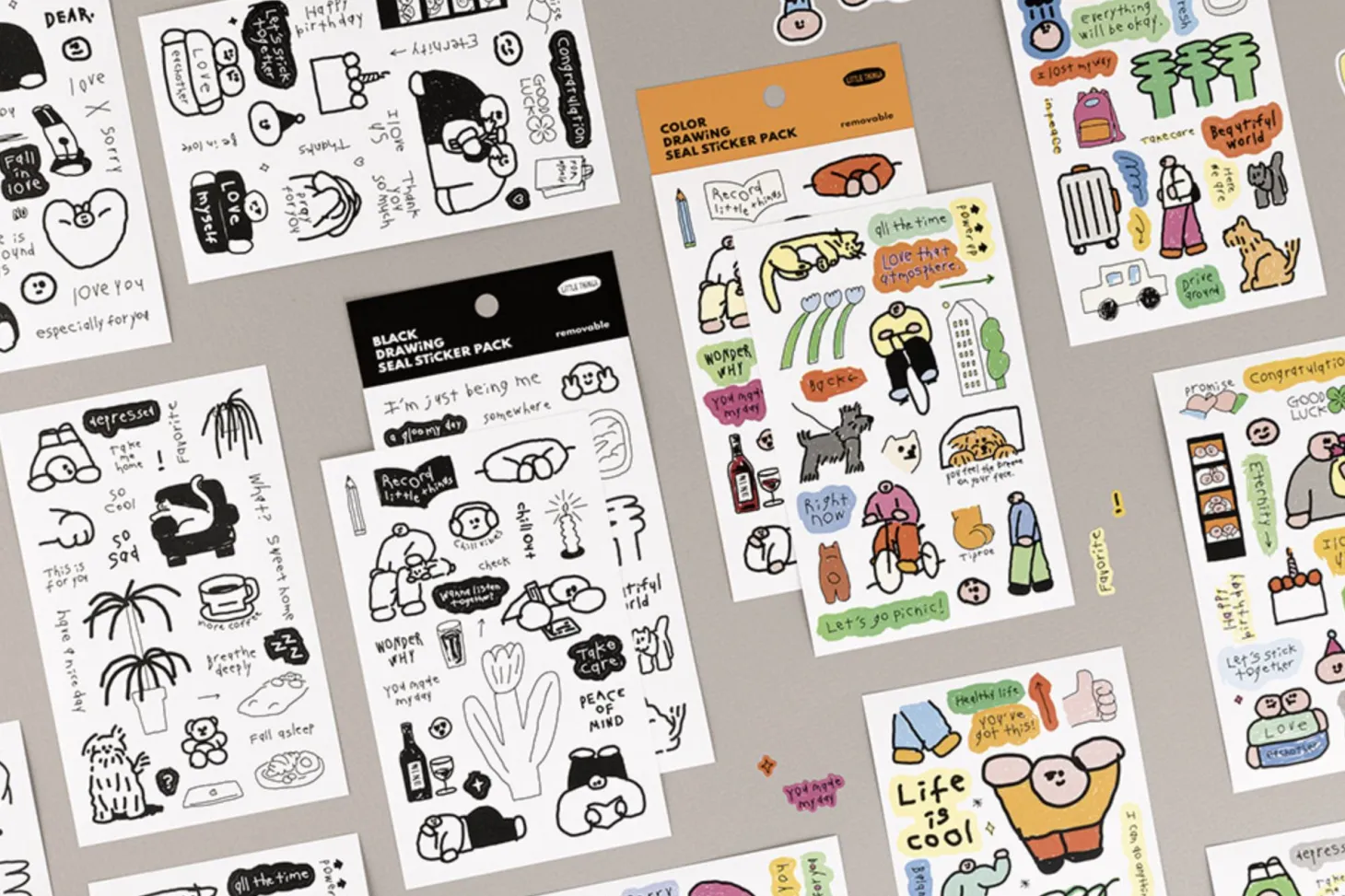 8pcs Little Things Drawing Removable Sticker Set
