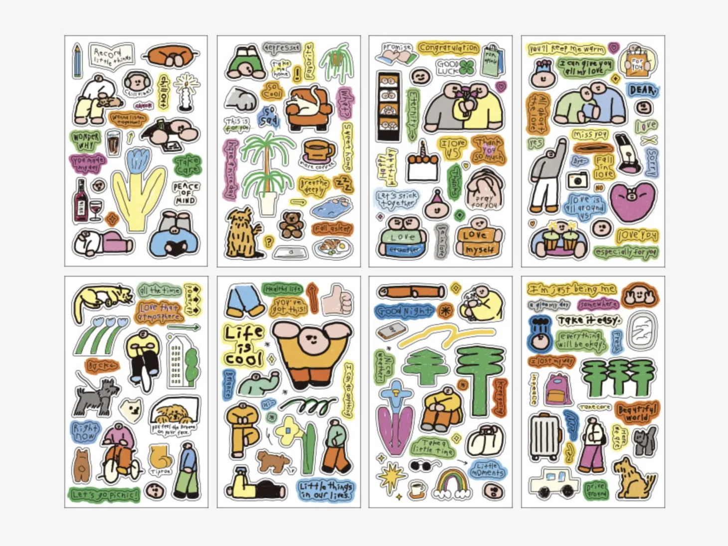 8pcs Little Things Drawing Removable Sticker Set