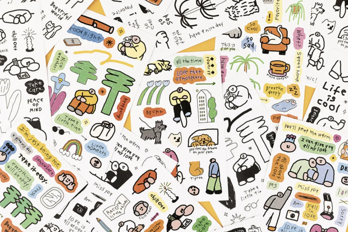 8pcs Little Things Drawing Removable Sticker Set