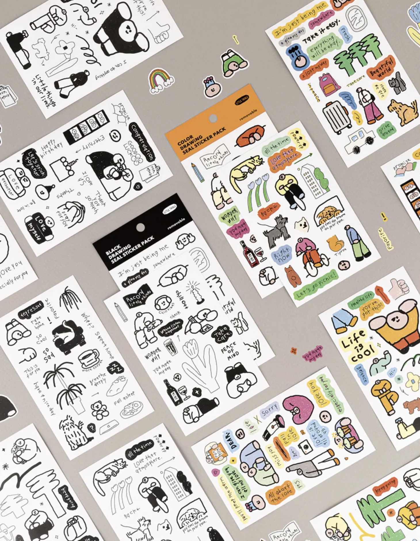 8pcs Little Things Drawing Removable Sticker Set