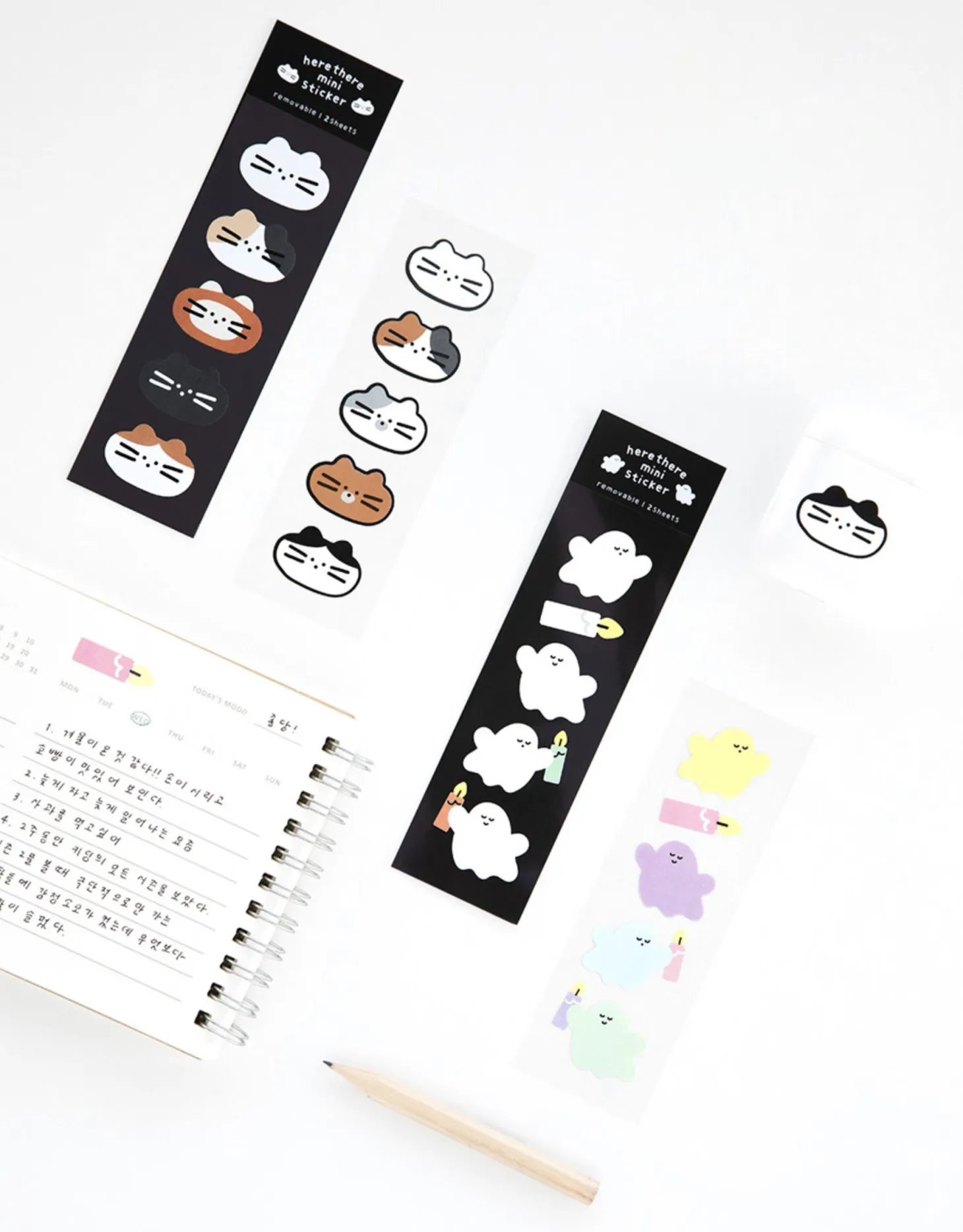 2pcs Mini Cat & Ghost Removable Sticker Set