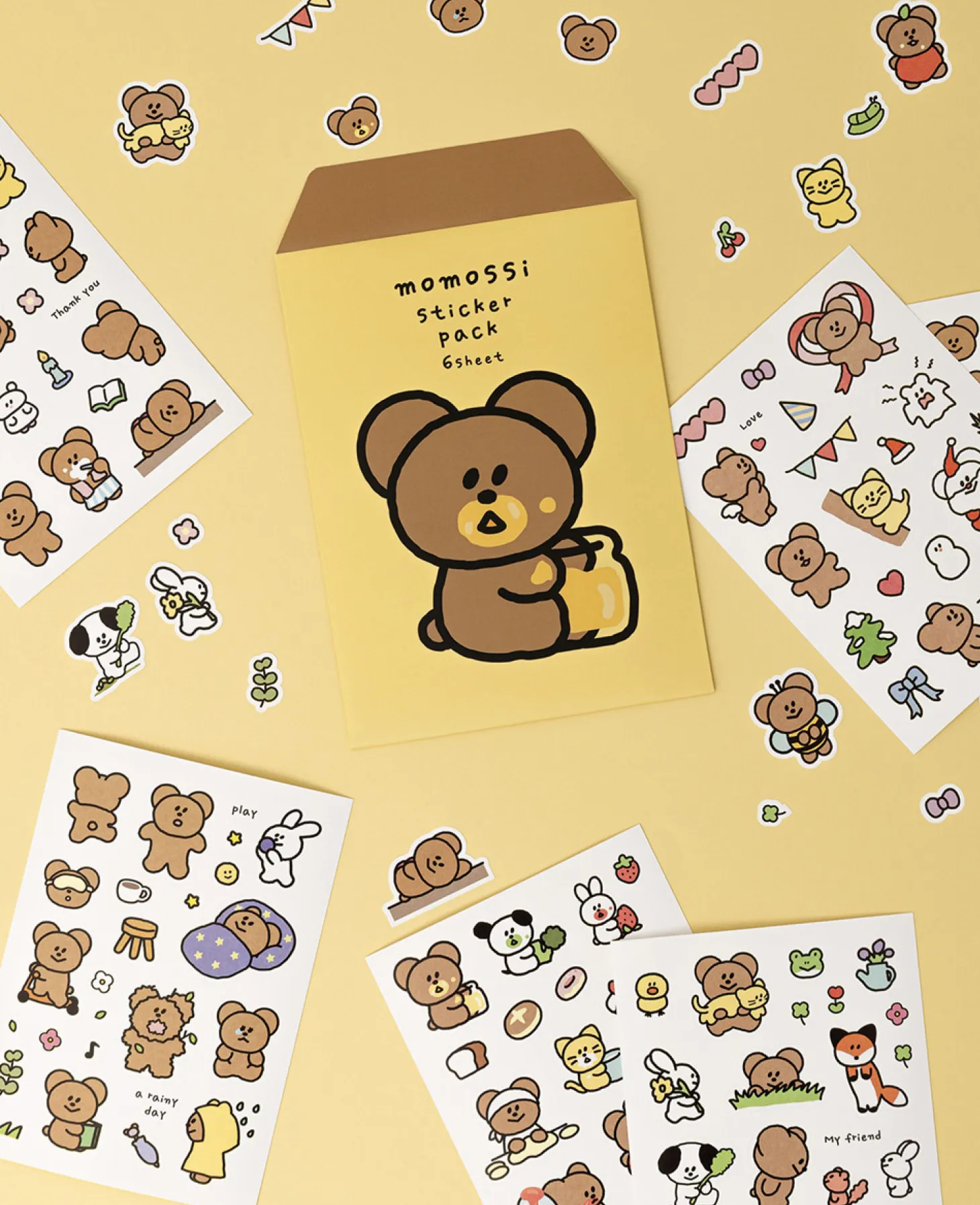 6pcs Momo Bear Removable Sticker Set