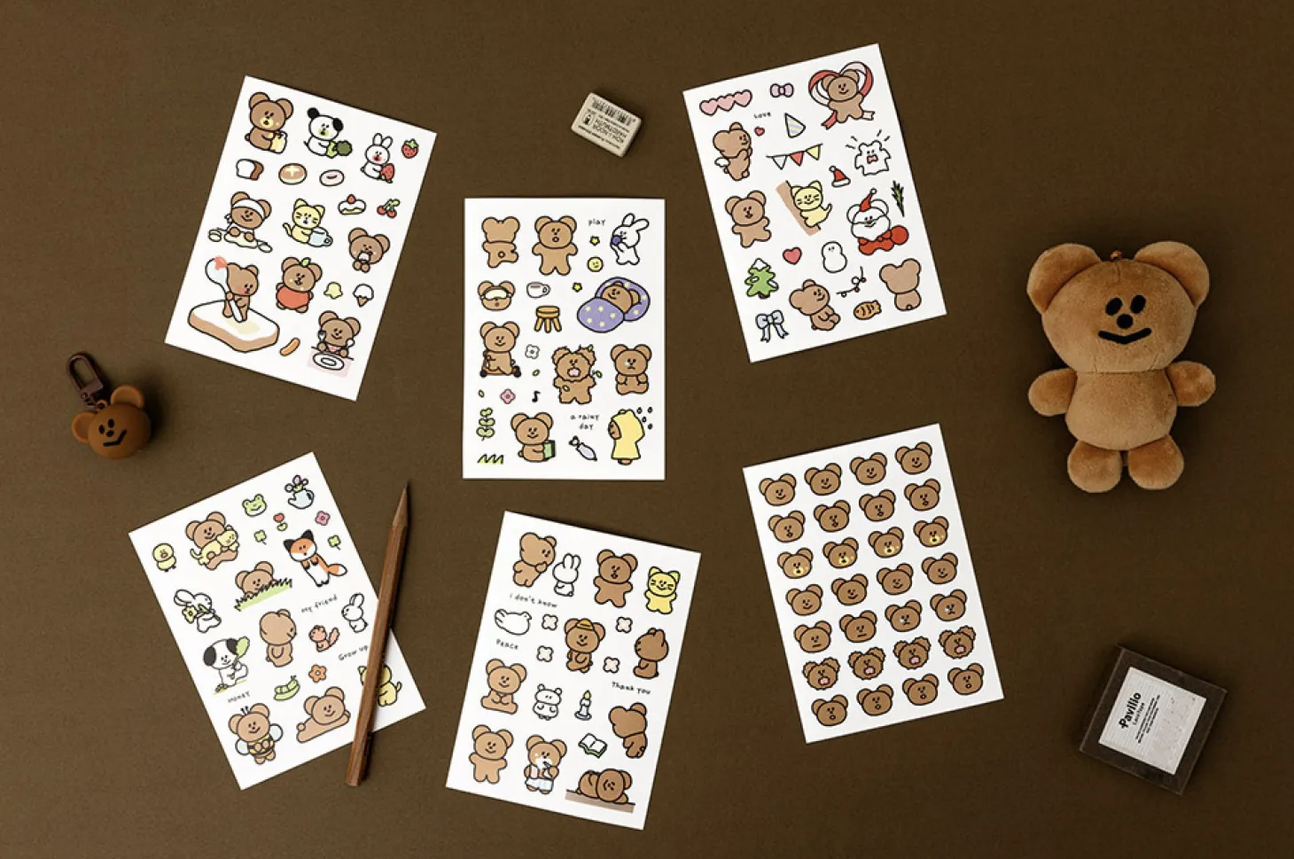 6pcs Momo Bear Removable Sticker Set