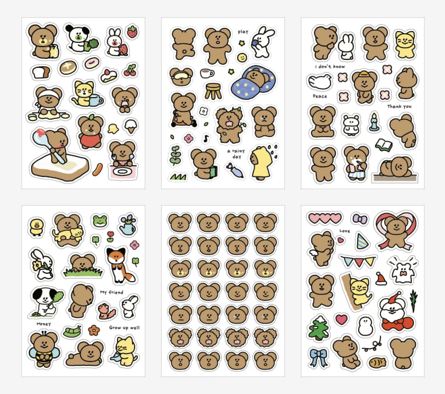 6pcs Momo Bear Removable Sticker Set
