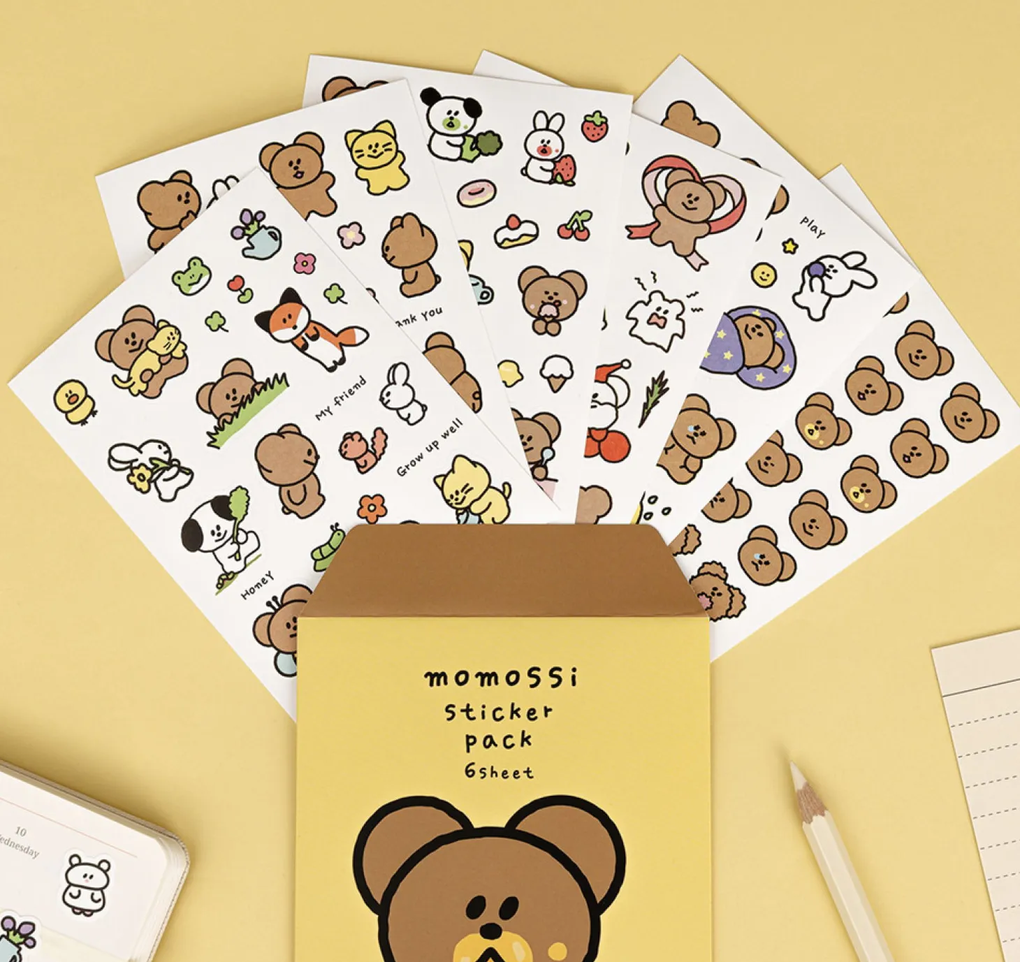 6pcs Momo Bear Removable Sticker Set