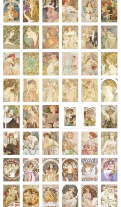 48pcs Mucha Label Sticker Set
