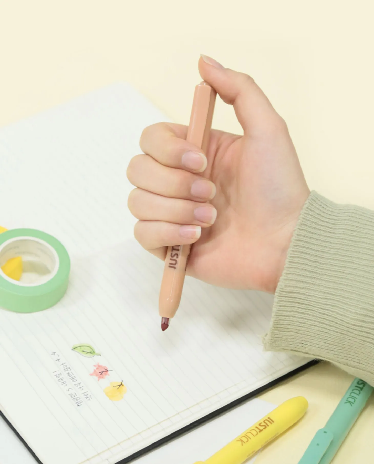 3pcs Natural Retractable Highlighter Set