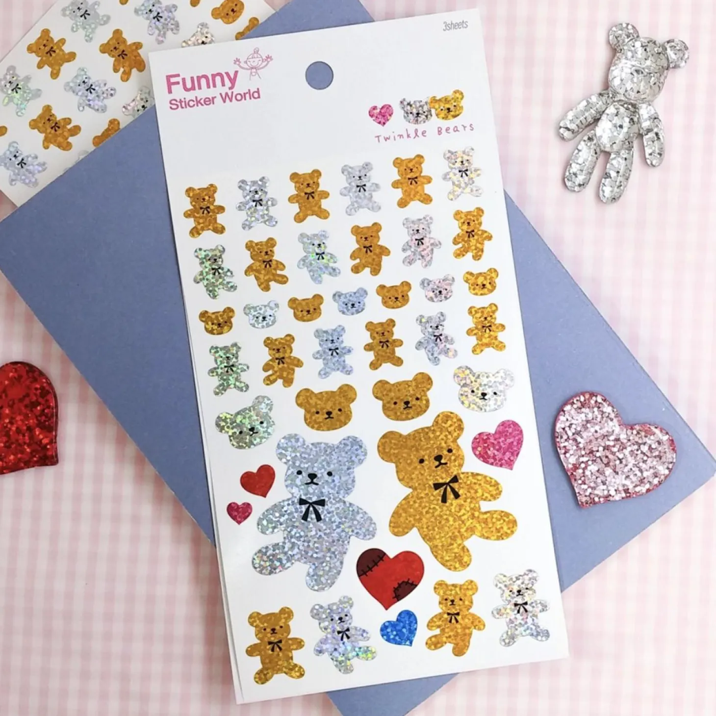 3pcs Twinkle Bears Hologram Sticker Set