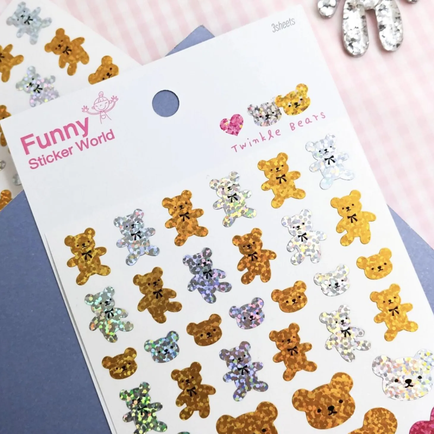 3pcs Twinkle Bears Hologram Sticker Set