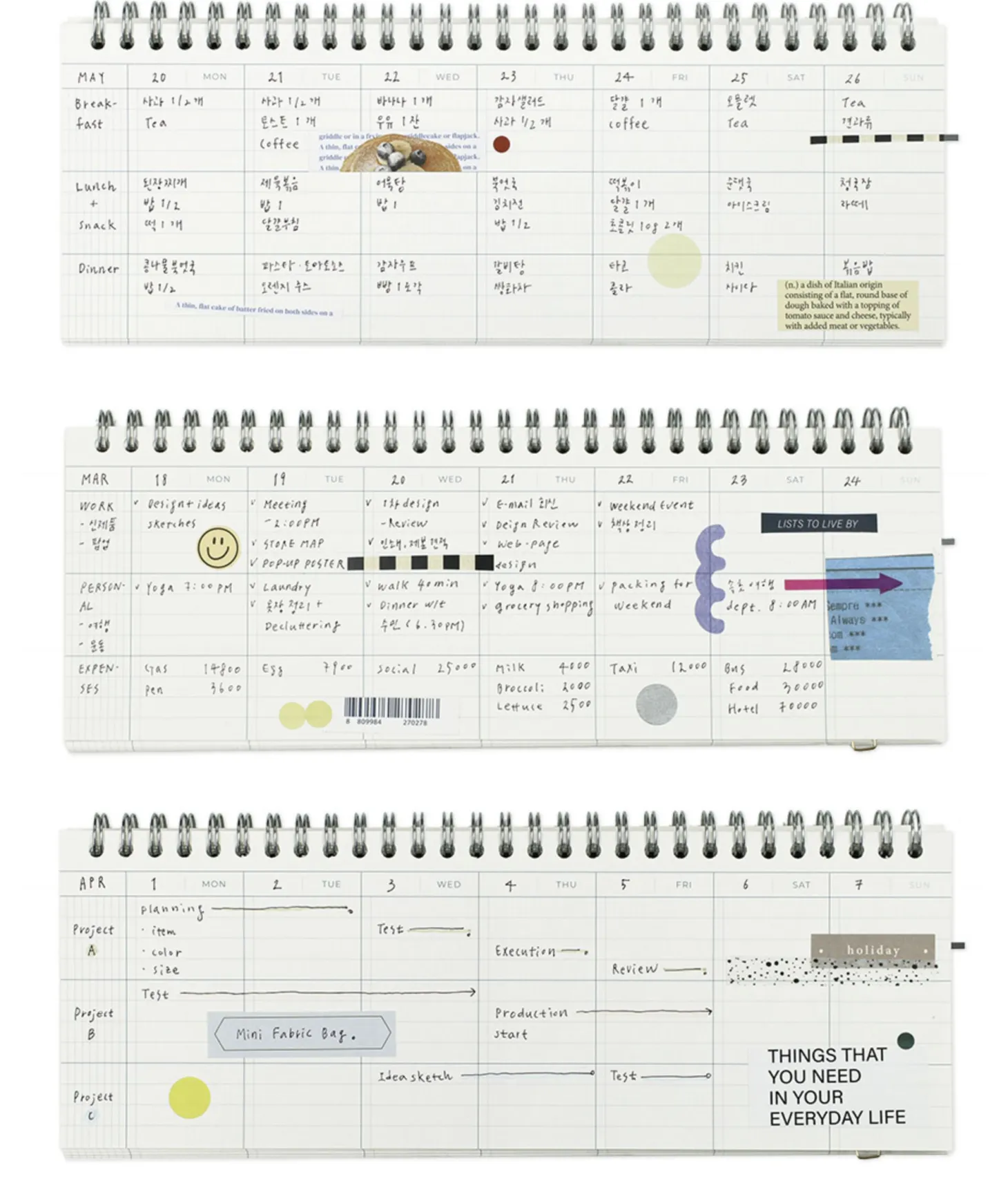 3-Row Desk Weekly Scheduler