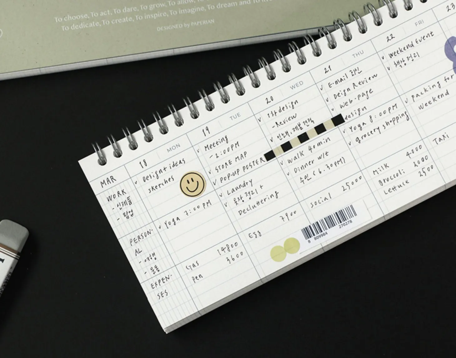 3-Row Desk Weekly Scheduler