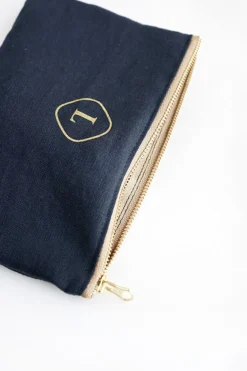 Small Linen Gold Zipper Pouch