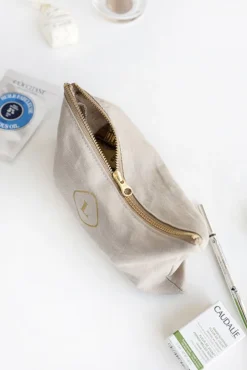 Small Linen Gold Zipper Pouch