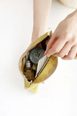 Small Linen Gold Zipper Pouch