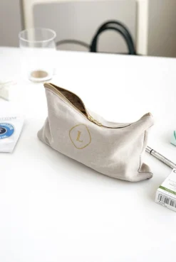 Small Linen Gold Zipper Pouch