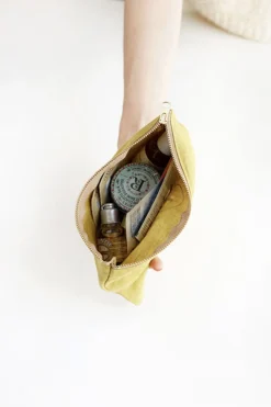 Small Linen Gold Zipper Pouch