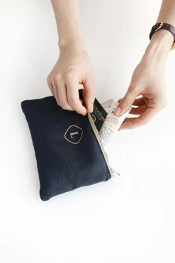 Small Linen Gold Zipper Pouch