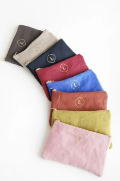 Small Linen Gold Zipper Pouch