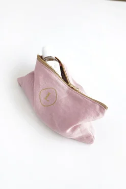 Small Linen Gold Zipper Pouch