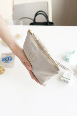 Small Linen Gold Zipper Pouch