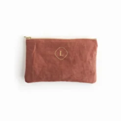 Small Linen Gold Zipper Pouch