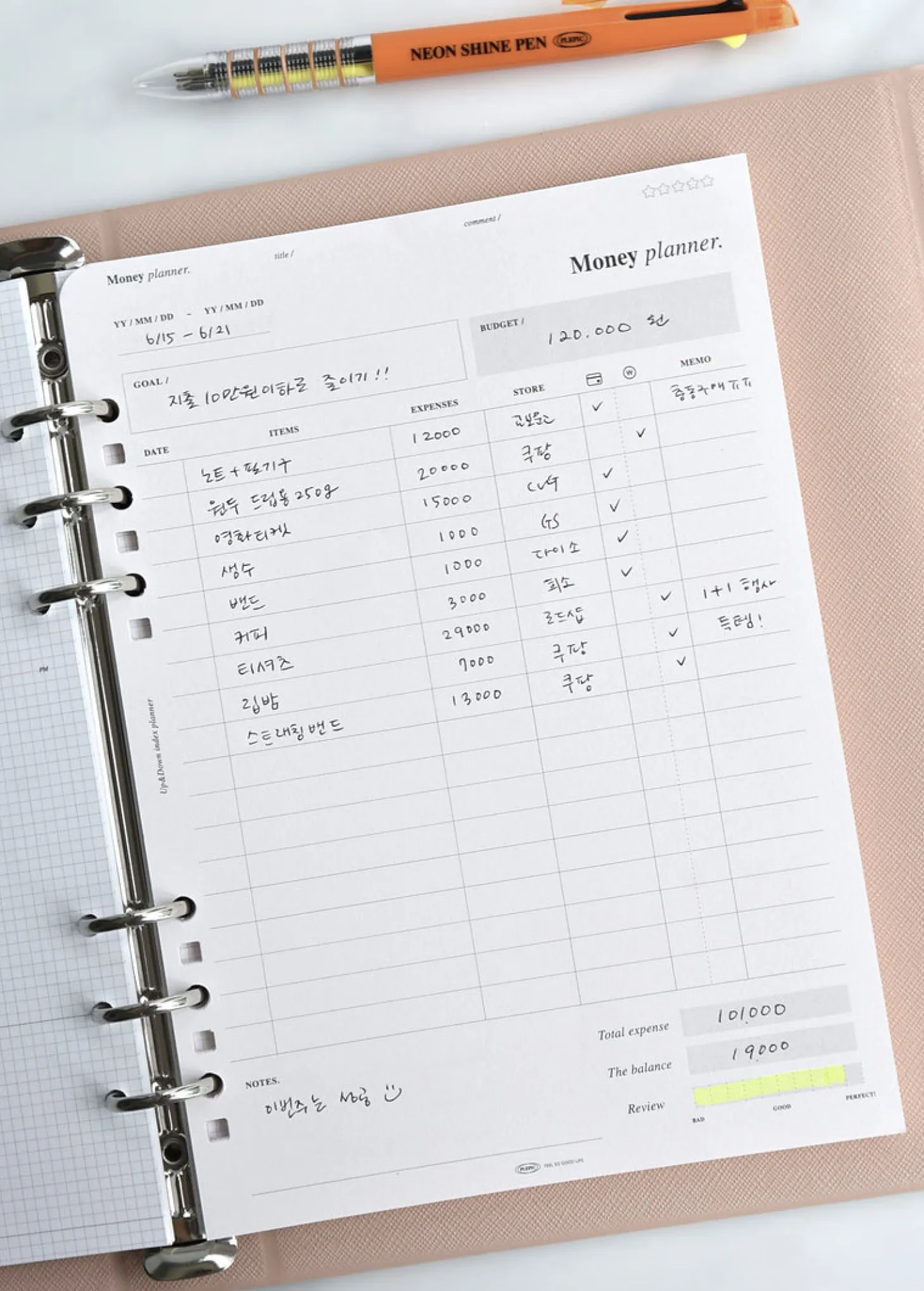 Up&Down Index 6 Ring A5 Planner Refill