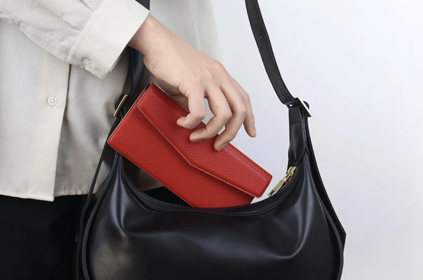 Vegan Leather Button Envelope Pouch