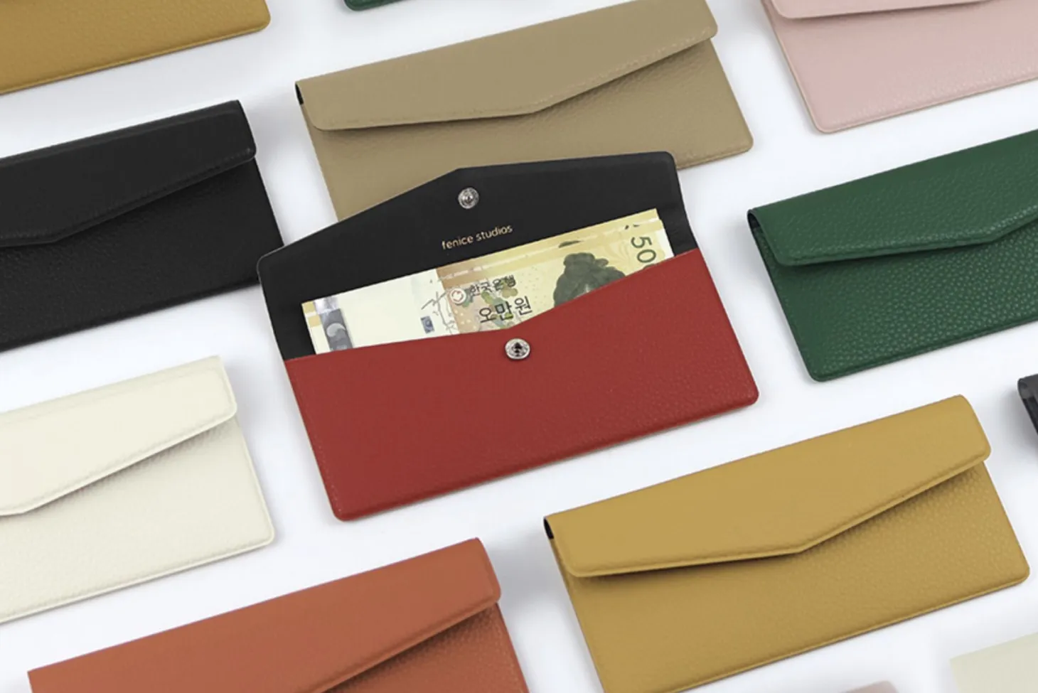 Vegan Leather Button Envelope Pouch